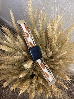 Pearls & Leather Cow Watchband